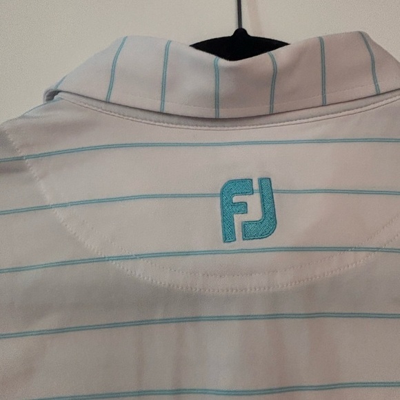FootJoy Golf Polo Shirt Men’s XL White Blue Striped Performance Stretch - Picture 4 of 4